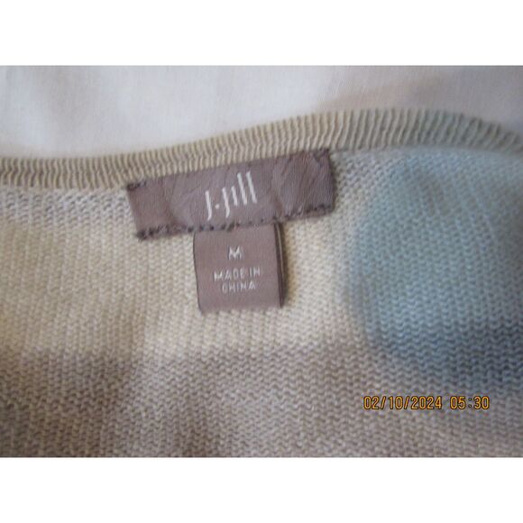 J. JILL WATERFALL OPEN FRONT CARDIGAN SIZE M TAN GREY CREAM STRIPED LIGHTWEIGHT - Picture 8 of 9